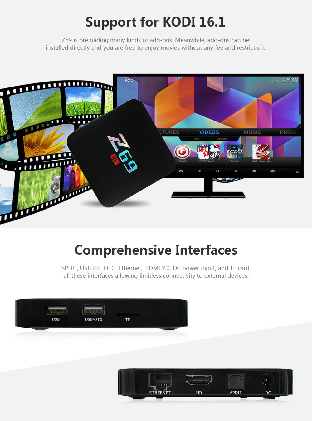 Bundle Z69 4K UHD Smart TV BOX + Rii i8+ 2.4G Wireless Israel Hebrew Language Keyboard Black