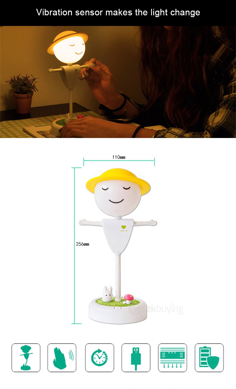 Scarecrow LED Light Creartive Night Light  Tabble Lamp with USB Charging Vibration Sensor for Christmas - Yellow Light