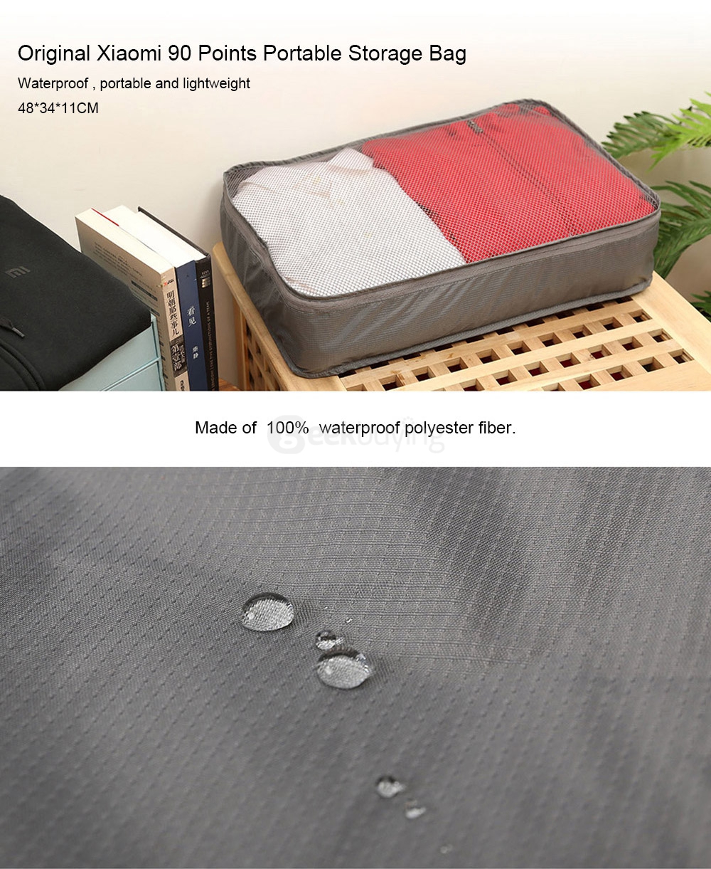 Original Xiaomi 90 Points Portable Storage Bag Folding Waterproof Multi-function Package - Gray