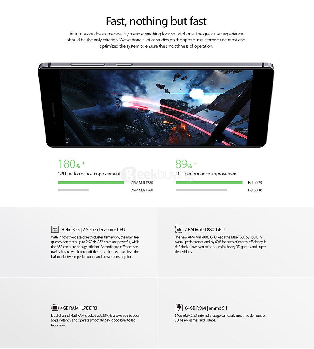 [HK Stock]Vernee Apollo 5.5inch 2.5D 2K Screen Android 6.0 Smartphone Helio X25 MT6797T Deca Core 4GB RAM 64GB ROM 21.0MP 8.0MP Touch ID VR Support Type-C - Gray