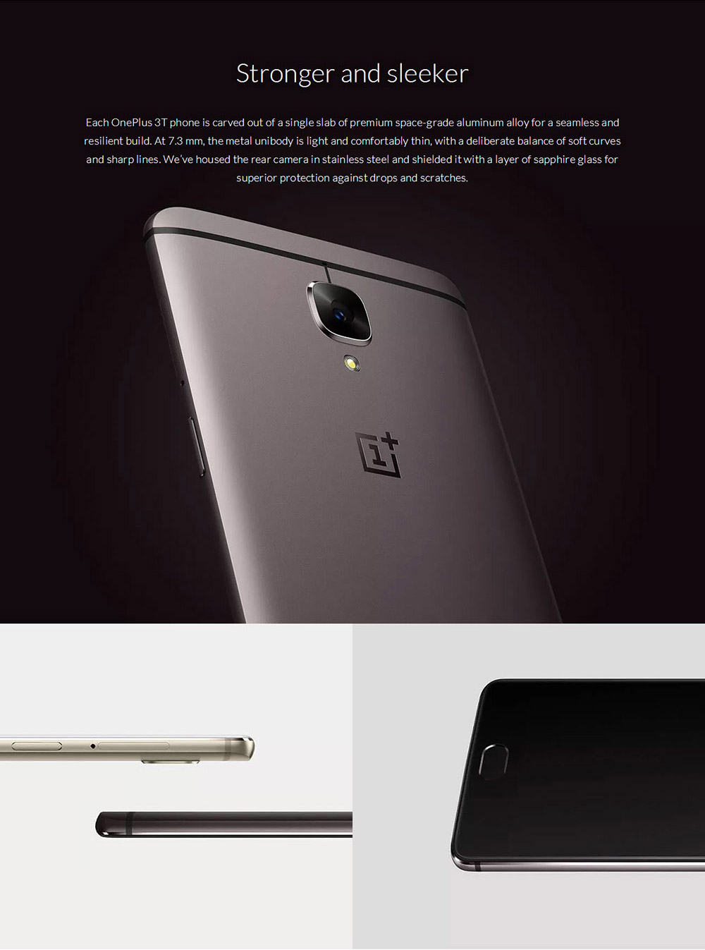 [China Version]ONEPLUS 3T(A3010) 5.5inch AMOLED FHD 2.5D Corning Gorilla Glass 4 Screen Android 6.0 OS Smartphone Qualcomm Snapdragon 821 2.35GHz Quad Core 6GB 64GB 16.0MP+16.0MP Dash Charge Touch ID NFC Type-C - Gunmetal