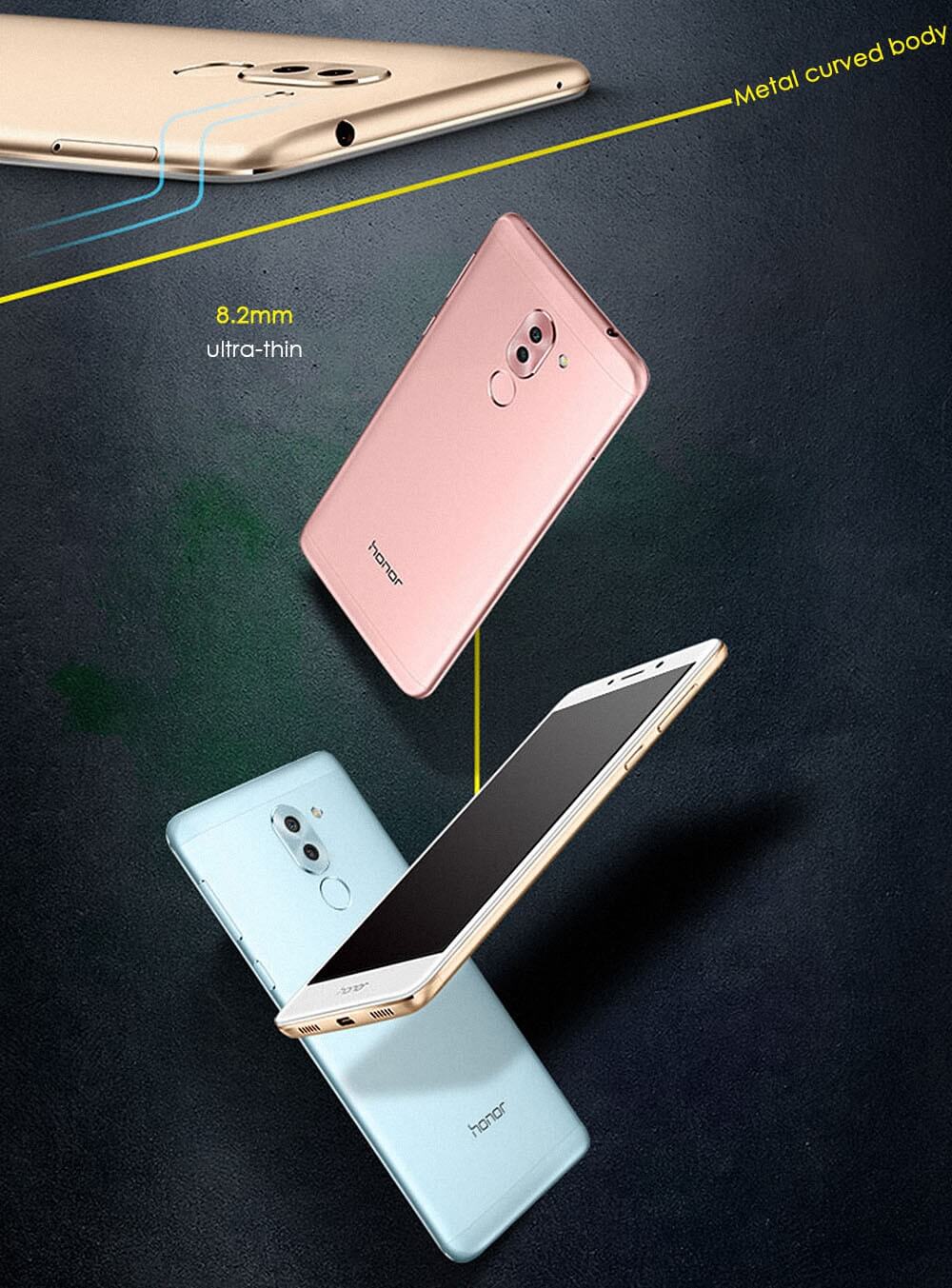 HUAWEI Honor 6X 5.5 inch FHD 2.5DScreen Android 6.0 Smartphone Hisilicon Kirin 655 Octa Core 3GB RAM 32GB ROM 12.0MP+2.0MP Dual Rear Cameras Touch ID VoLTE - Gold