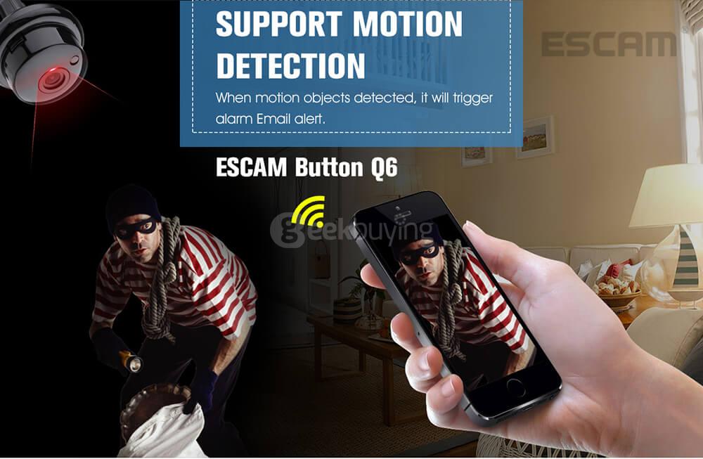 ESCAM Button Q6 Mini 720P WiFi IP Camera Night Vision Support 128GB Card Motion Detection Audio