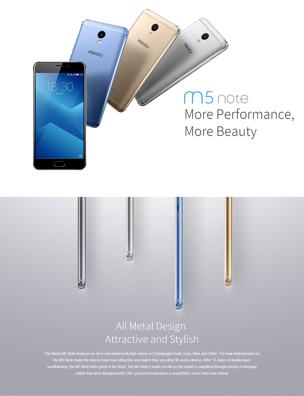 MEIZU M5 NOTE / Meilan Note 5 5.5inch FHD Flyme 5 4G LTE Smartphone 64bit Helio P10 MT6755 Octa Core 3GB RAM 16GB ROM 5.0MP+13.0MP Touch ID Metal Body 4000mAh Battery - Silver