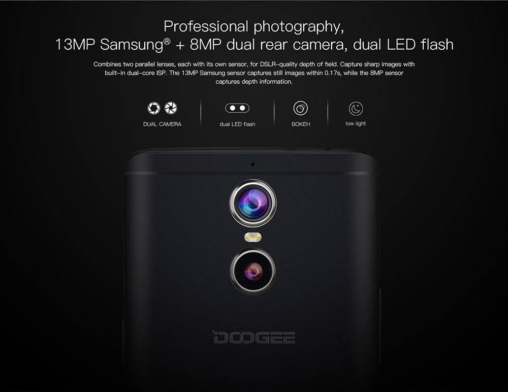 [HK Stock]DOOGEE Shoot 1 5.5inch FHD Android 6.0 Dual Rear Cameras 13.0MP+8.0MP Front Touch ID Smartphone MT6737T Quad Core 1.5GHz 2GB RAM 16GB ROM - Black