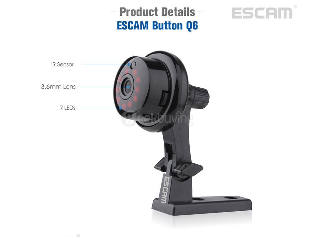 ESCAM Button Q6 Mini 720P WiFi IP Camera Night Vision Support 128GB Card Motion Detection Audio