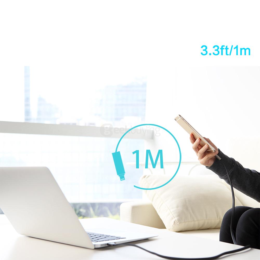 Rock 1M Micro + 8Pin Interface 2 In 1 USB Charging And Sync Zinc Alloy Cable For IOS And Android - Black