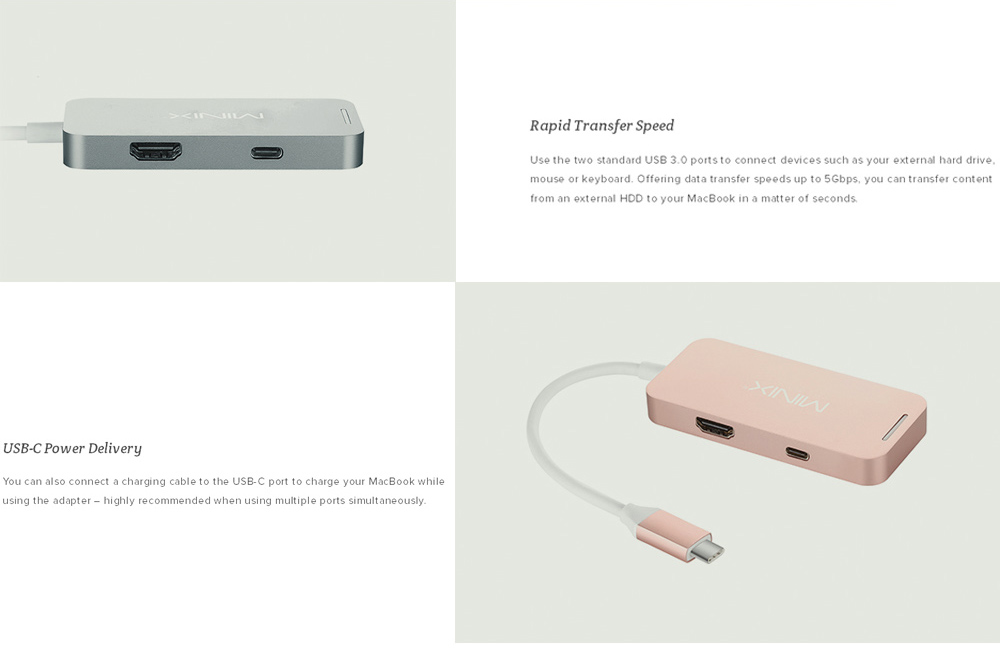 MINIX NEO C Mini USB-C Multiport Adapter with HDMI Output for Apple MacBook TV Box - Rose Gold
