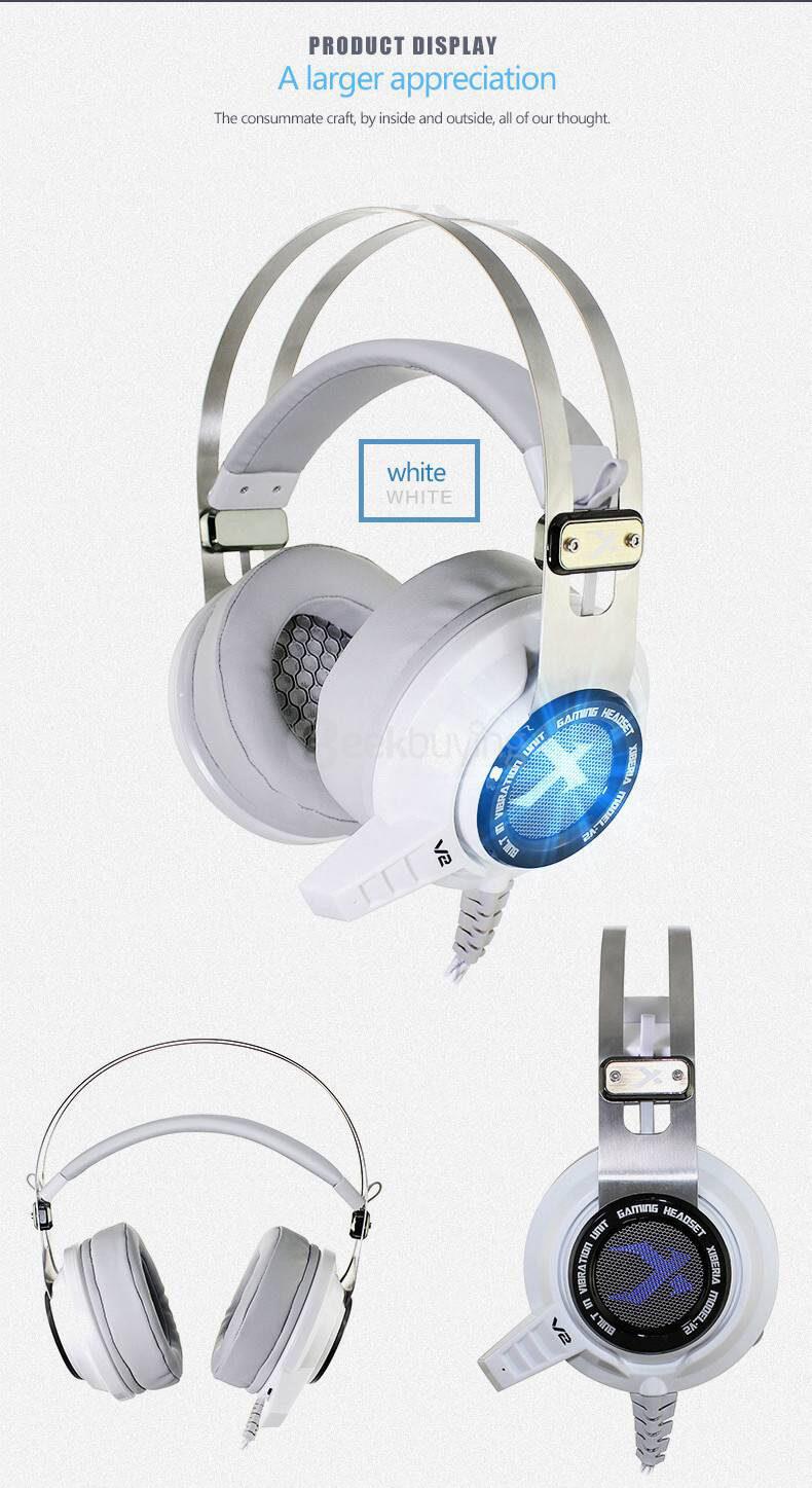 Xiberia V2 Over-ear Gaming Headphones LED Light Vibration Stereo Headsets PC Gamer Computer Super Bass - White