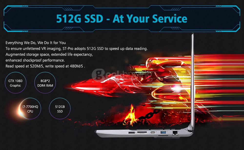 [Spain Stock]ThundeRobot ST-Pro VR Ready Gaming Laptop 15.6 Inch Windows 10 GTX1060 6G Intel Core i7 7700HQ Quad Core 3.8GHz 16GB RAM 512GB SSD IPS Screen 1920*1080 RGB Backlight Keyboard Gray - EU