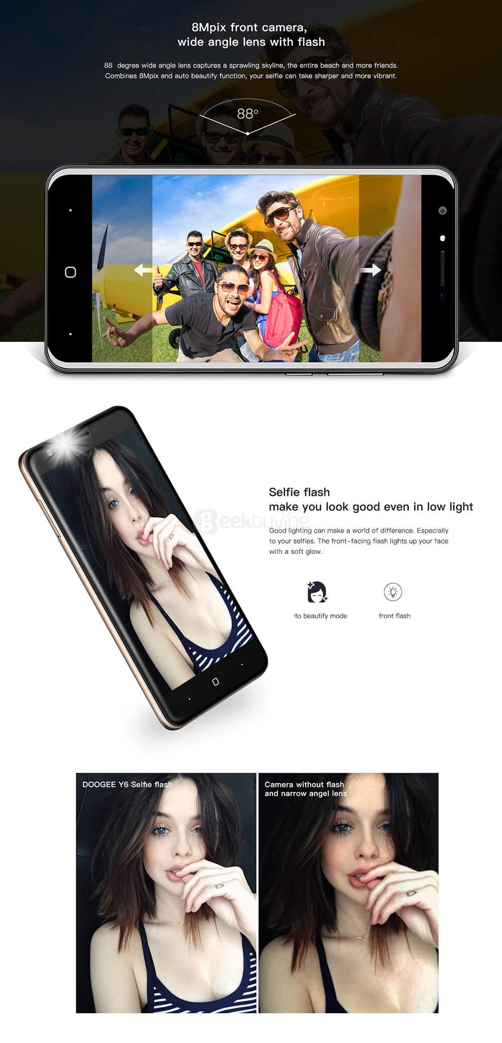 [HK Stock] Doogee Y6C 5.5Inch HD 2.5D Screen Android 6.0 4G+ LTE Smartphone MT6737 64Bit Quad Core 2GB RAM 16GB ROM 8.0MP Toch ID  OTG - Black