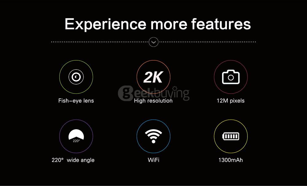 SJCAM SJ360 2K Panoramic Action Camera 360 Degree Fisheye Lens Novatek 96660 Chipset Sony IMX078 220 Degrees Wide Angles Sport DV- Black