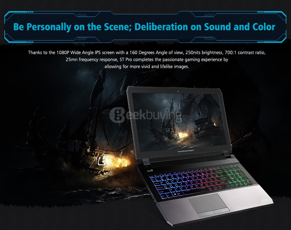 [HK Stock] ThundeRobot ST-Pro VR Ready Gaming Laptop 15.6 Inch DOS GTX1060 6G Intel Core i7 7700HQ Quad Core 3.8GHz 16GB RAM 512GB SSD IPS Screen 1920*1080 RGB Backlight Keyboard Gray - UK