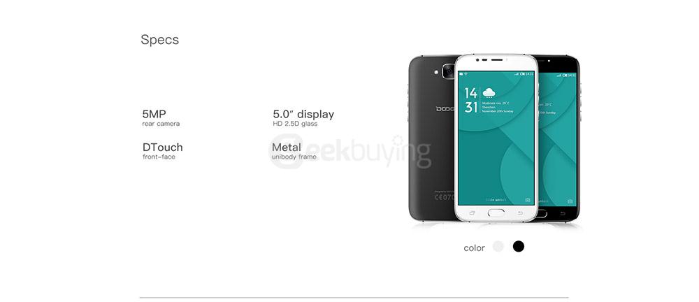 [HK Stock] Doogee X9 Mini 5.0 Inch HD Screen Android 6.0 Smartphone MT6580 Quad Core 1.3GHz 1GB RAM 8GB ROM 5.0MP Touch ID - White