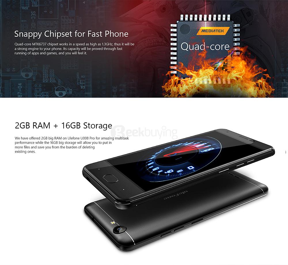 [HK Stock] Ulefone U008 Pro 5.0 Inch HD Screen Android 6.0 4G LTE Smartphone MT6737 64-Bit Quad-core 1.3GHz 2GB RAM 16GB ROM 13.0MP Touch Sensor - Rose