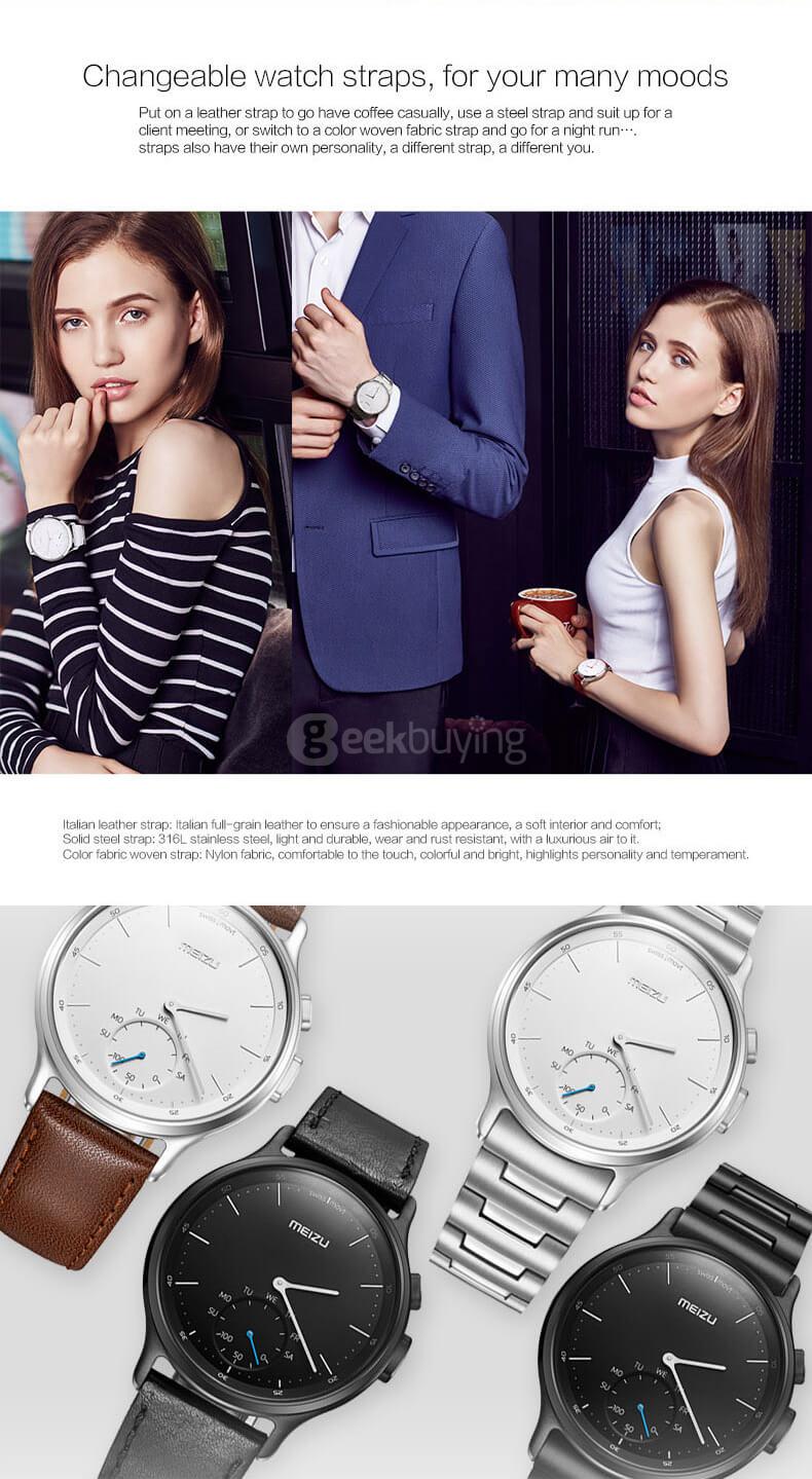 Meizu MIX Smart Watch Analogue Display Bluetooth Pedometer Calorie Consumption Call SMS Reminder with Solid Steel Strap - Black