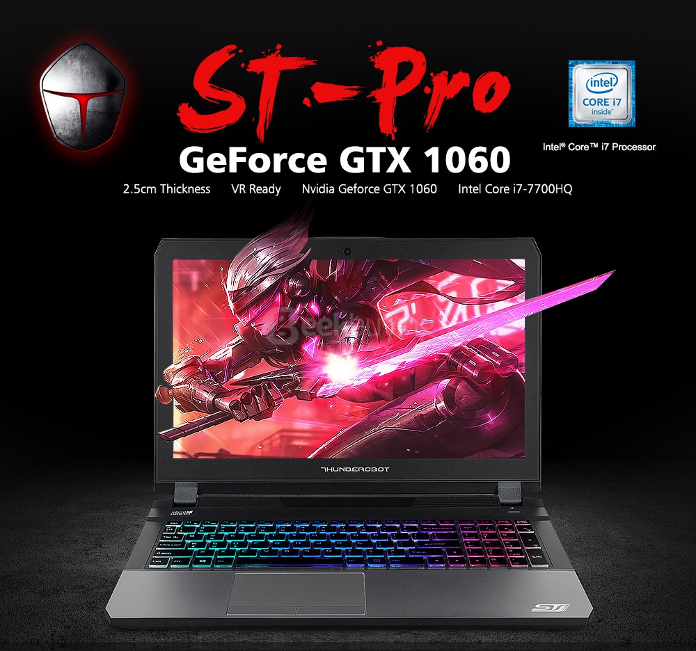 [HK Stock] ThundeRobot ST-Pro VR Ready Gaming Laptop 15.6 Inch DOS GTX1060 6G Intel Core i7 7700HQ Quad Core 3.8GHz 16GB RAM 512GB SSD IPS Screen 1920*1080 RGB Backlight Keyboard Gray - EU