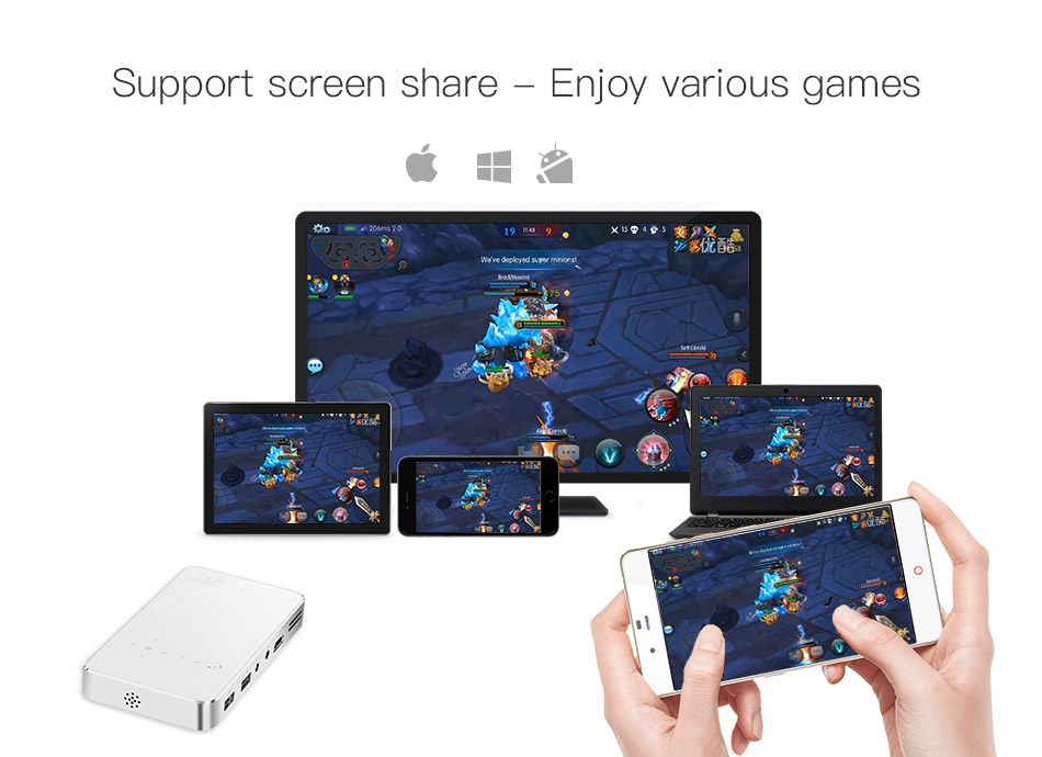 T18 Mini Smart Projector Android 4.4 OS 1GB/32GB 50Lumens HDMI IN Bluetooth 4.0 2.4G/5G WiFi Airplay Miracat US Plug - White