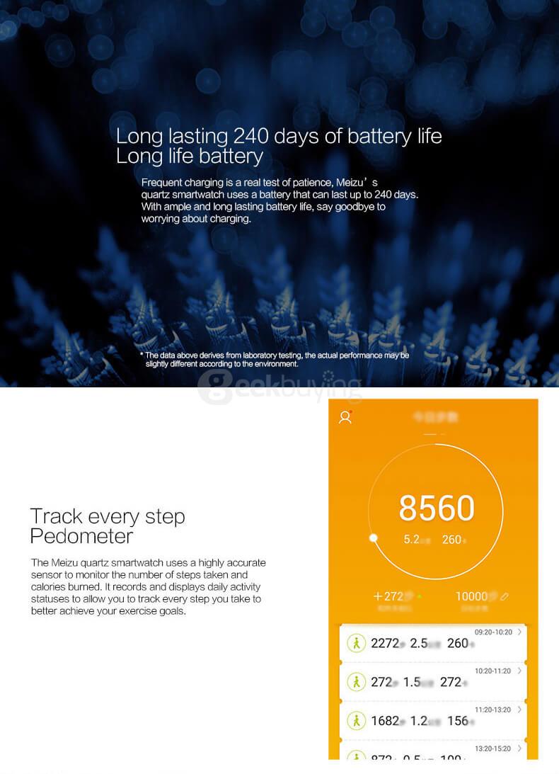 Meizu MIX Smart Watch Analogue Display Bluetooth Pedometer Calorie Consumption Call SMS Reminder with Solid Steel Strap - Black