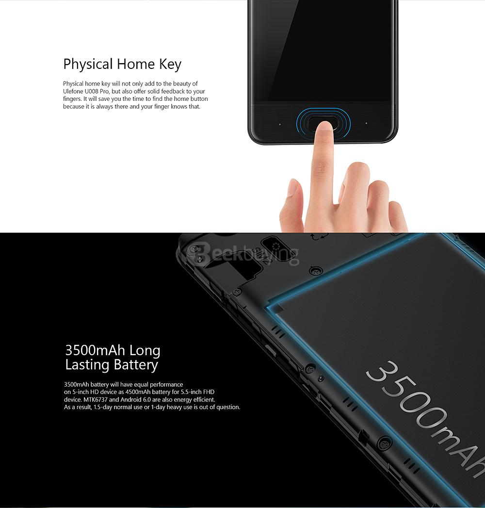 [HK Stock] Ulefone U008 Pro 5.0 Inch HD Screen Android 6.0 4G LTE Smartphone MT6737 64-Bit Quad-core 1.3GHz 2GB RAM 16GB ROM 13.0MP Touch Sensor - Rose