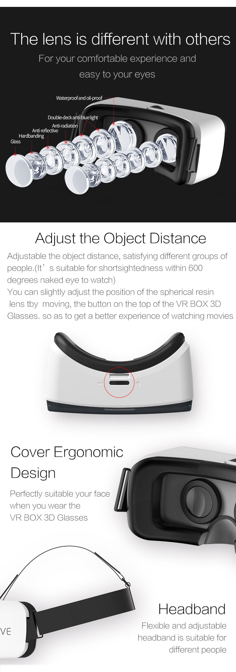 Lefant LMJ6 TVR FOV120 Immersive 3D VR Virtual Reality Headset Focus Adjustable for 4.7-5.7 Smartphones