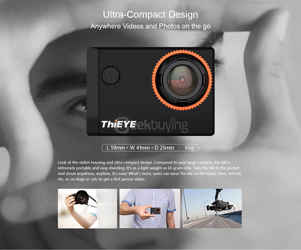 Original ThiEYE i60 WiFi 4K Action Camera 12MP 1.5inch LCD Sunplus 6350 OV4689 Sports Camera 1050mAh Battery Time Lapse Mode  - Silver