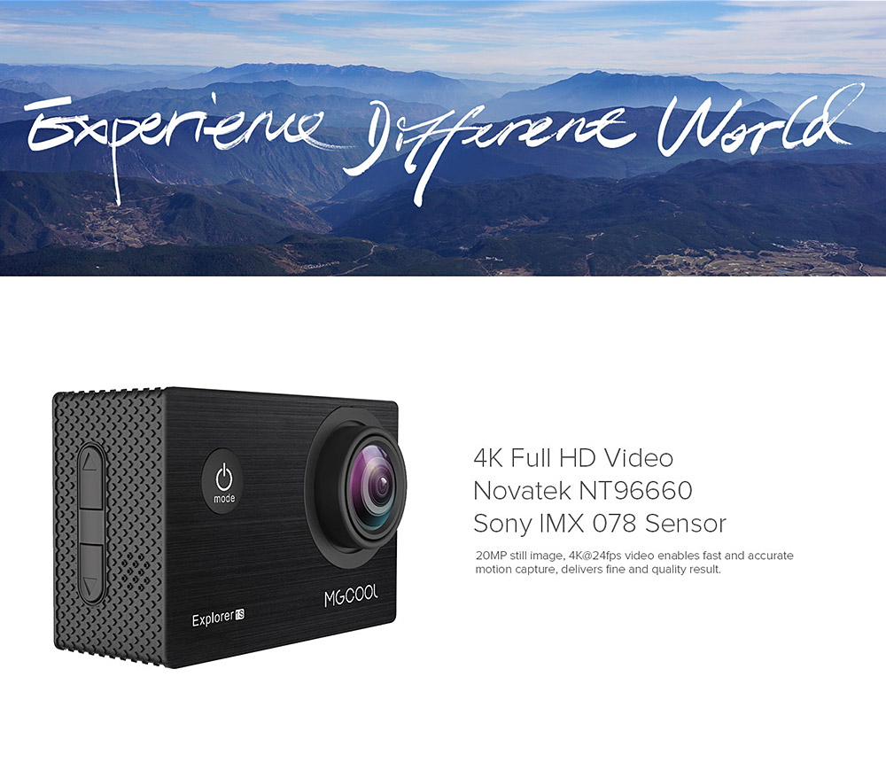 MGCOOL Explorer 1S 4K WiFi Action Camera 170 Degree FOV  Novatek 96660 IMX 078 Sensor 30m Waterproof 4K Ultra HD Sports Camera - Black