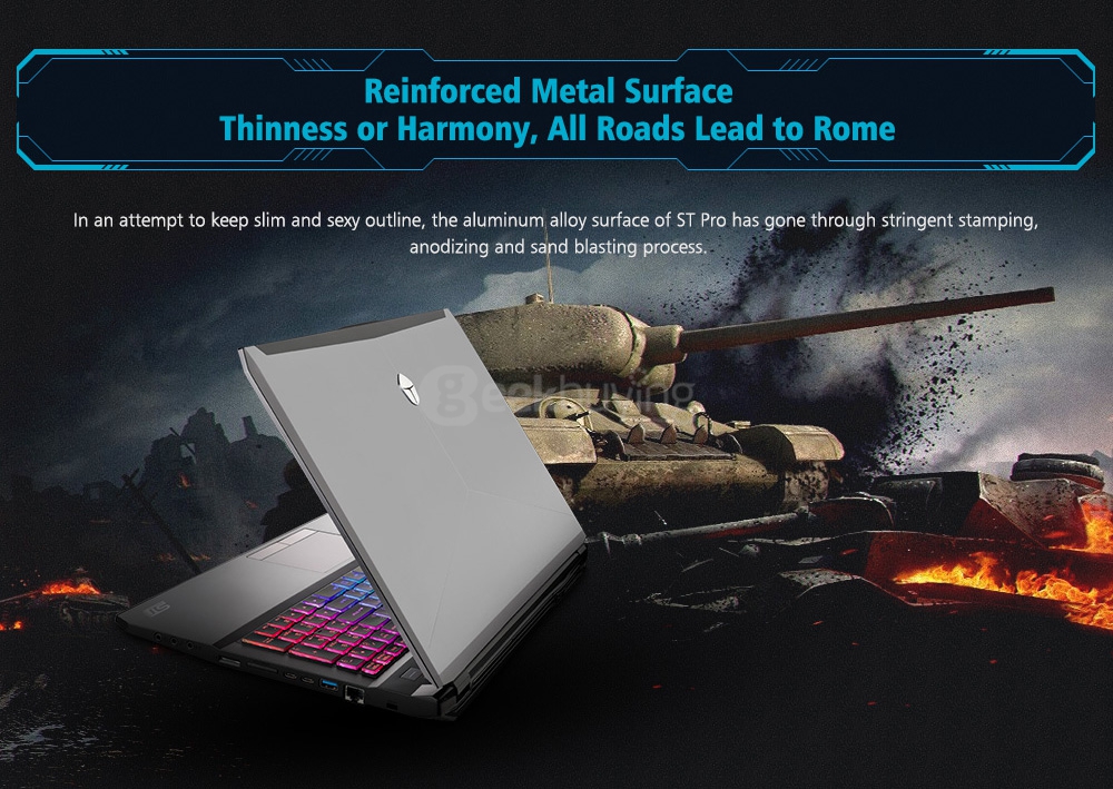 [Spain Stock] ThundeRobot ST-Pro VR Ready Gaming Laptop 15.6 Inch DOS GTX1060 6G Intel Core i7 7700HQ Quad Core 3.8GHz 16GB RAM 512GB SSD IPS Screen 1920*1080 RGB Backlight Keyboard Gray - EU