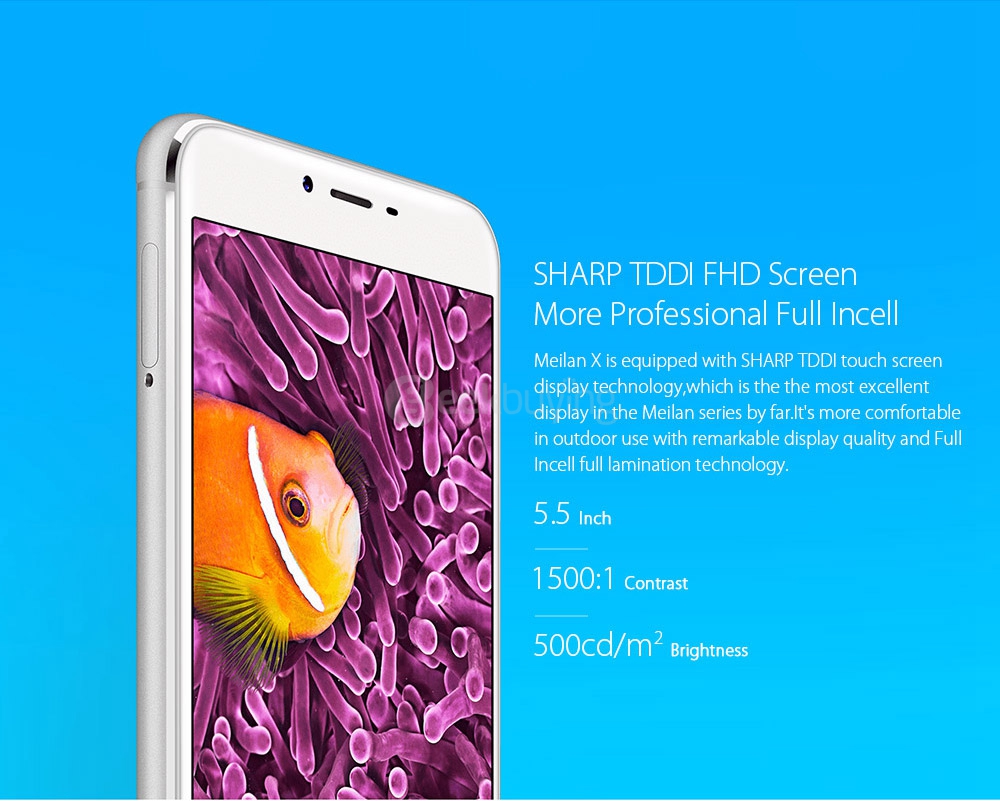MEIZU Meilan X 5.5inch TDDI FHD 2.5D Screen Flyme 5 4G LTE Smartphone 64bit Helio P20 MT6757 Octa Core 3GB RAM 32GB ROM 5.0MP+12.0MP Touch ID Type-C - Blue