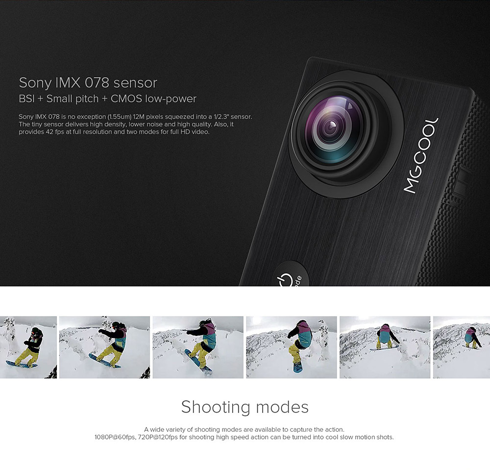 MGCOOL Explorer 1S 4K WiFi Action Camera 170 Degree FOV  Novatek 96660 IMX 078 Sensor 30m Waterproof 4K Ultra HD Sports Camera - Black