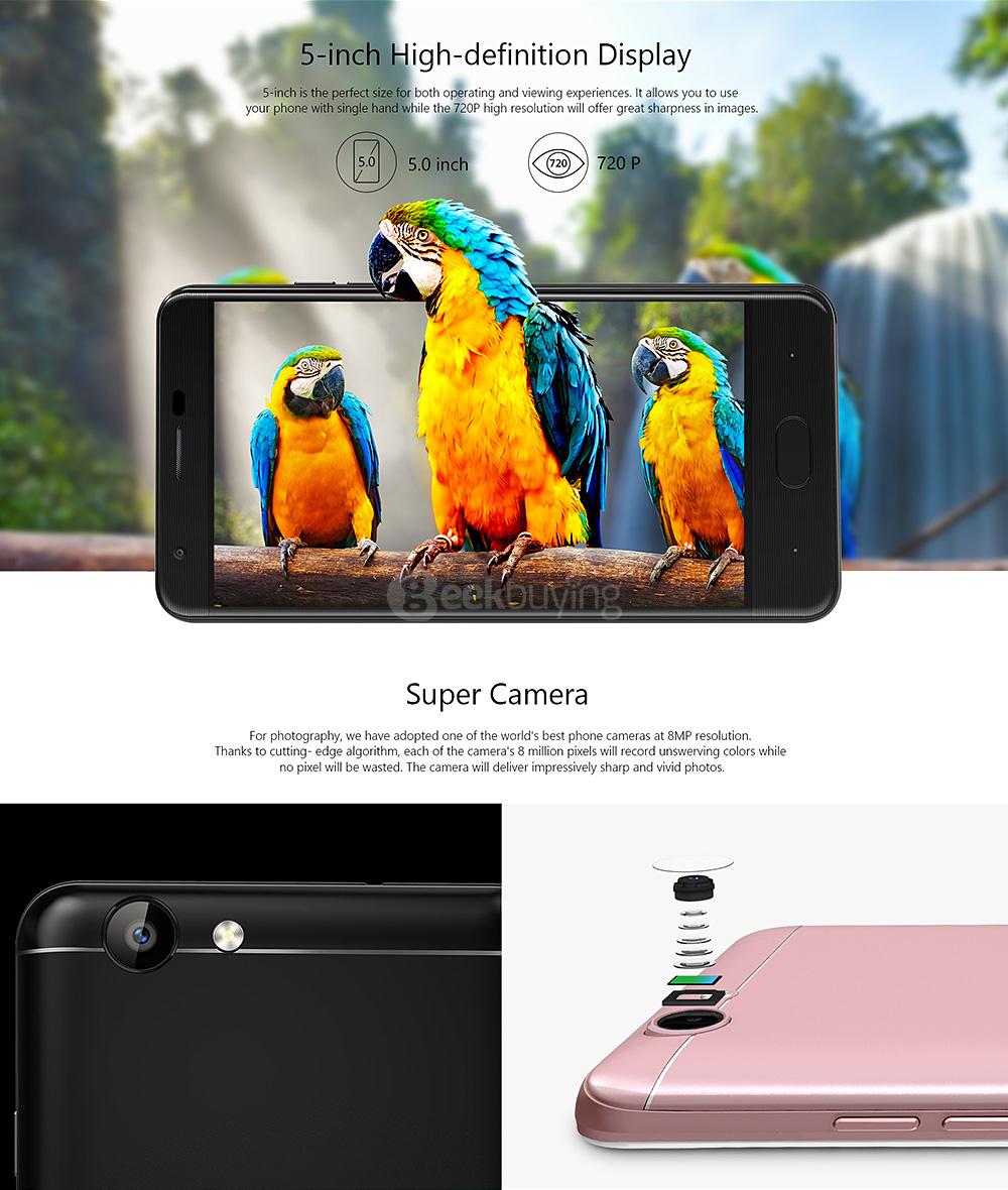 [HK Stock] Ulefone U008 Pro 5.0 Inch HD Screen Android 6.0 4G LTE Smartphone MT6737 64-Bit Quad-core 1.3GHz 2GB RAM 16GB ROM 13.0MP Touch Sensor - Rose