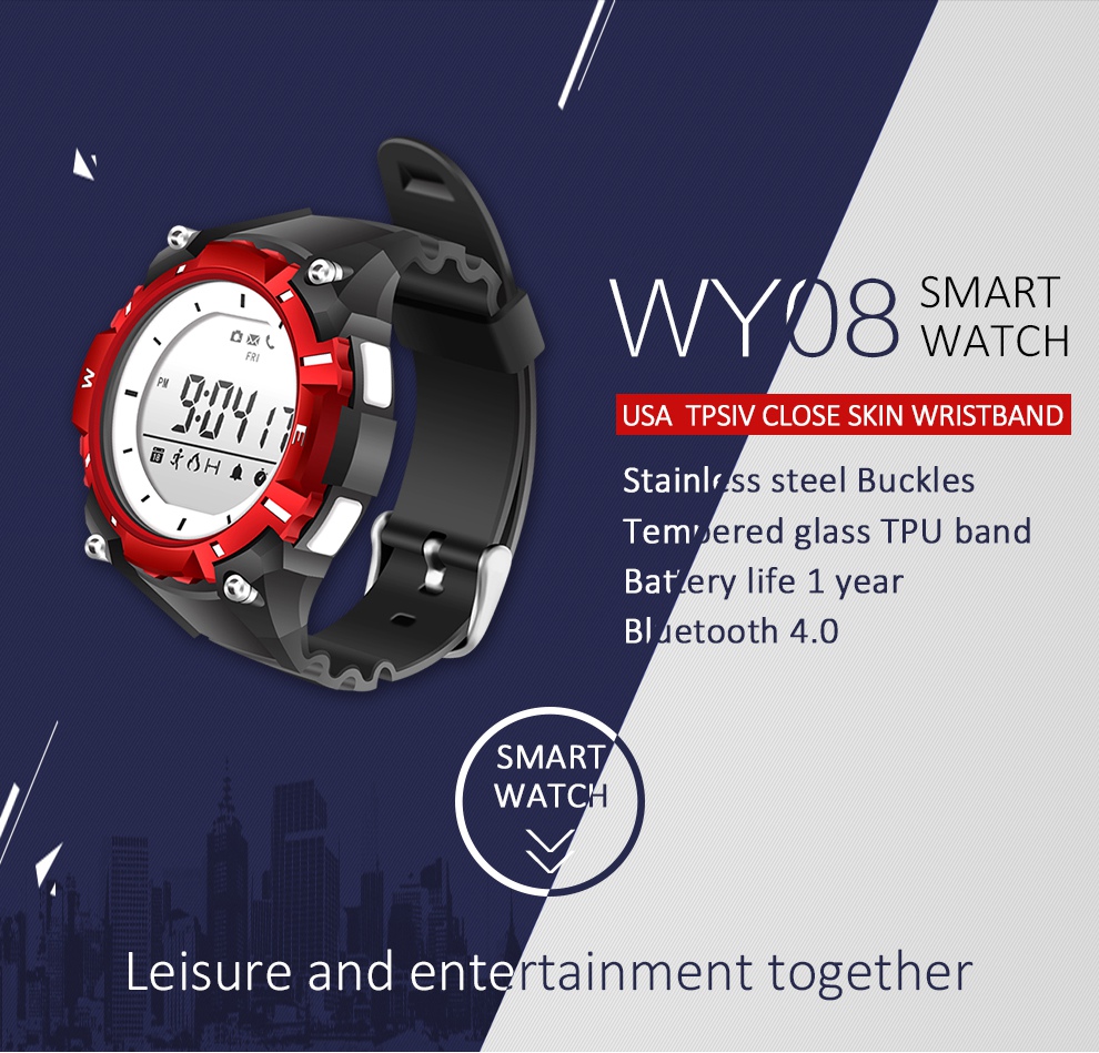 DZB DA14580 Bluetooth 4.0 Smart Watch Heart Rate Monitor Pedometer Remote Camera SMS Call for Android iOS - White+Red