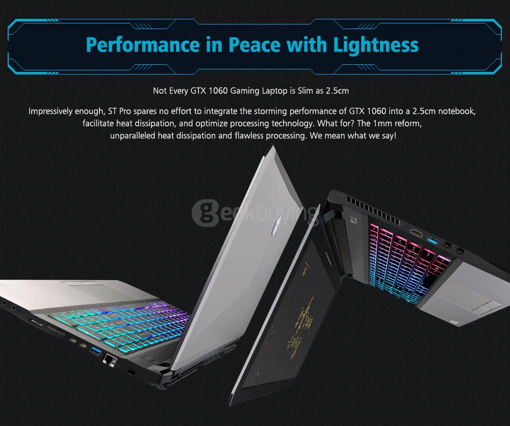[HK Stock] ThundeRobot ST-Pro VR Ready Gaming Laptop 15.6 Inch DOS GTX1060 6G Intel Core i7 7700HQ Quad Core 3.8GHz 16GB RAM 512GB SSD IPS Screen 1920*1080 RGB Backlight Keyboard Gray - EU