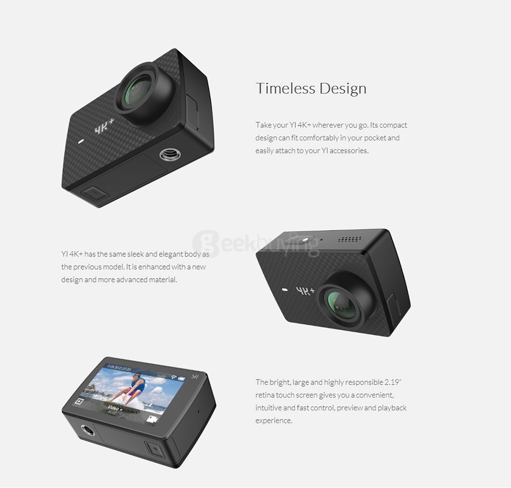 [HK Stock][Package D] YI 4K+ Action Camera  (Black) + Original Waterproof Case + Original Spare Battery + Charging Dock + Soft Lens Cover