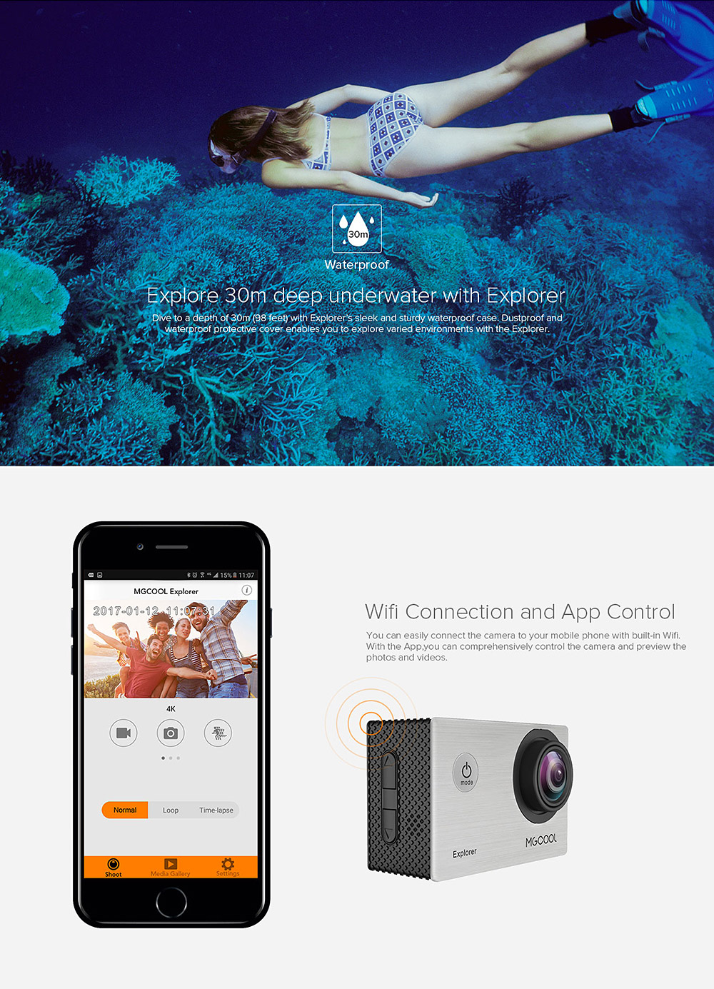 MGCOOL Explorer 4K WiFi Action Camera Silver