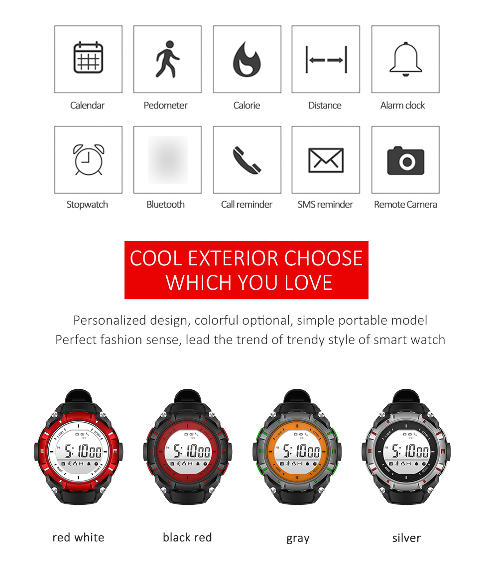 DZB DA14580 Bluetooth 4.0 Smart Watch Heart Rate Monitor Pedometer Remote Camera SMS Call for Android iOS - White+Red