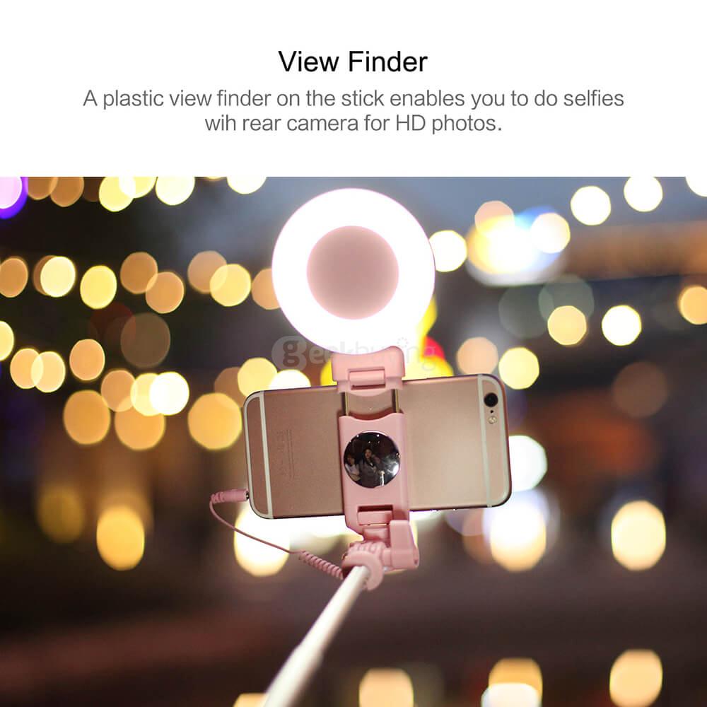 ROCK ROT0770 3.5mm Wire Control Extendable Monopod Selfie Stick with Night LED Fill Light for iPhone and Android  - Blue