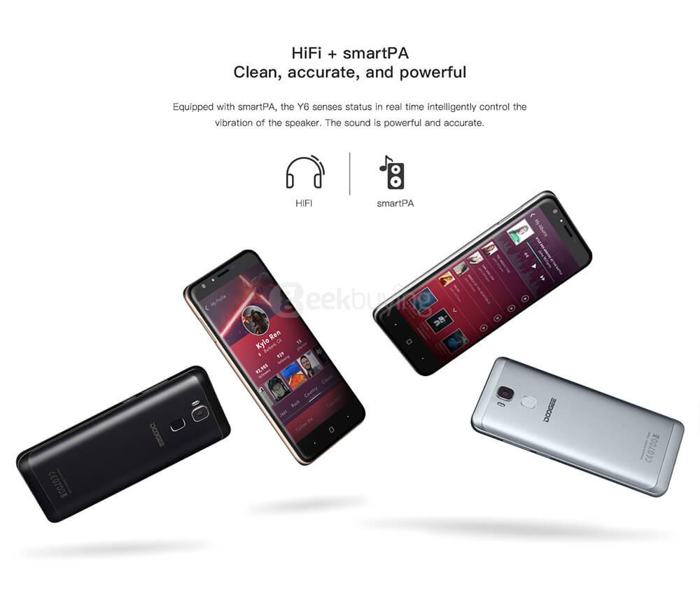 [HK Stock] Doogee Y6C 5.5Inch HD 2.5D Screen Android 6.0 4G+ LTE Smartphone MT6737 64Bit Quad Core 2GB RAM 16GB ROM 8.0MP Toch ID  OTG - Black