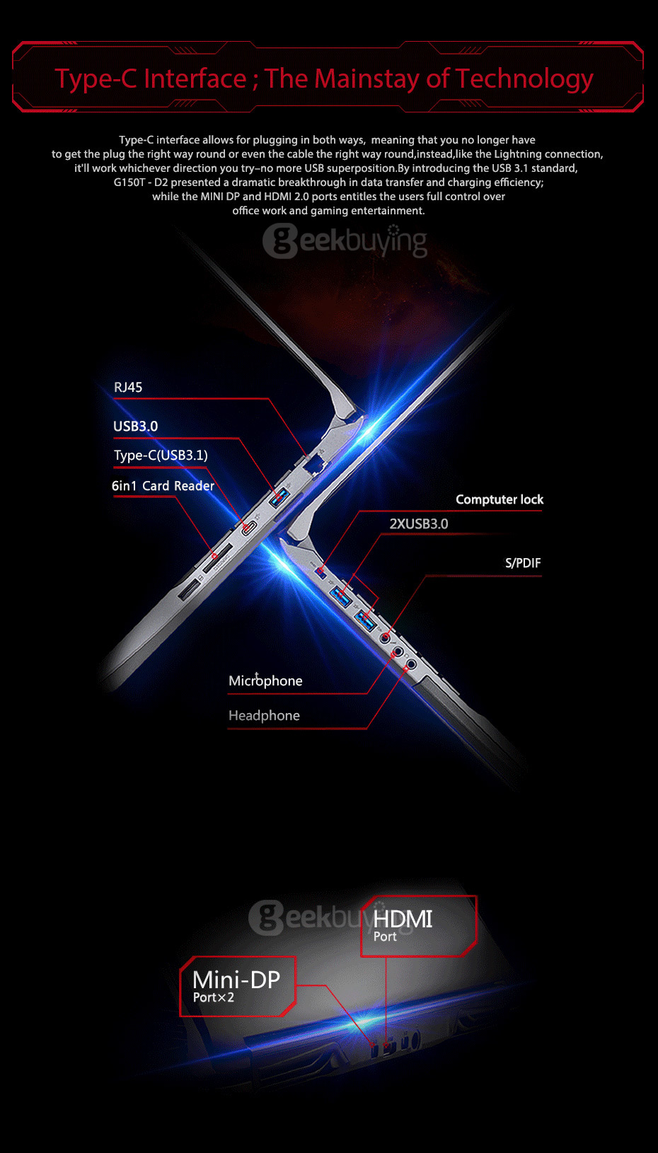 [HK Stock] ThundeRobot G150T-D2 Gaming Laptop 15.6 Inch DOS Intel Core i7 6700HQ Quad Core 3.5GHz GTX 960M 2GB VRAM 8GB RAM 1TB HDD FHD Screen 1920*1080 White Backlight Keyboard - Gray