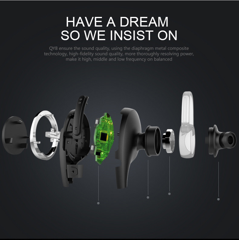 QCY QY8 Wireless Bluetooth 4.1 Sports In-ear Headset With Microphone Handsfree Stereo Earphone - Black