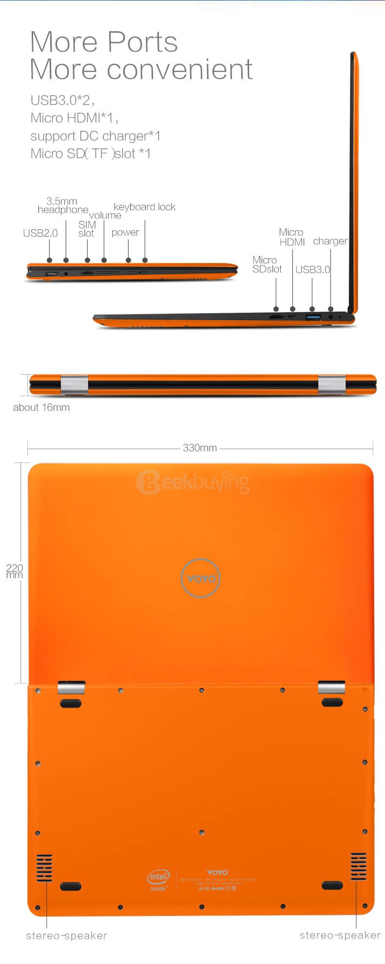 Voyo VBook V3 Pentium Version WiFi 13.3 Inch Windows 10 Intel Apollo Lake N4200 Quad Core 1.1-2.5GHz 4GB/128G 1920 x 1080 FHD IPS screen - Orange