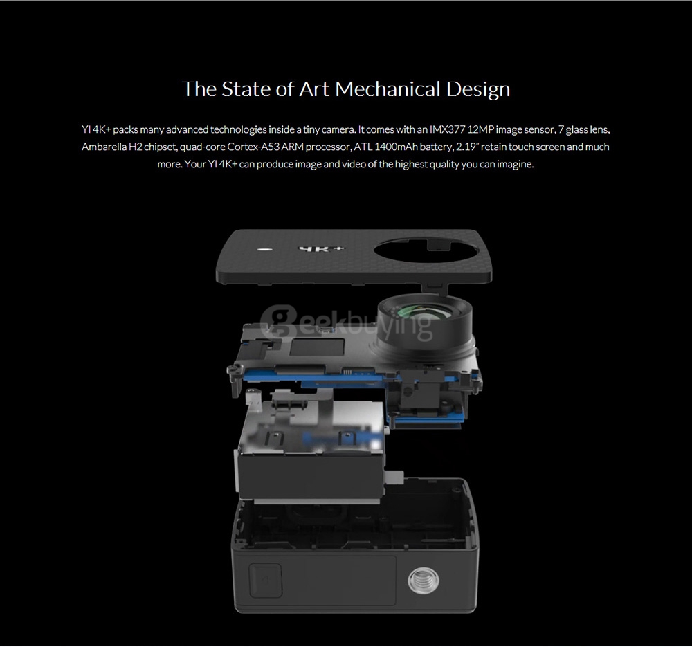 [HK Stock][Package D] YI 4K+ Action Camera  (Black) + Original Waterproof Case + Original Spare Battery + Charging Dock + Soft Lens Cover