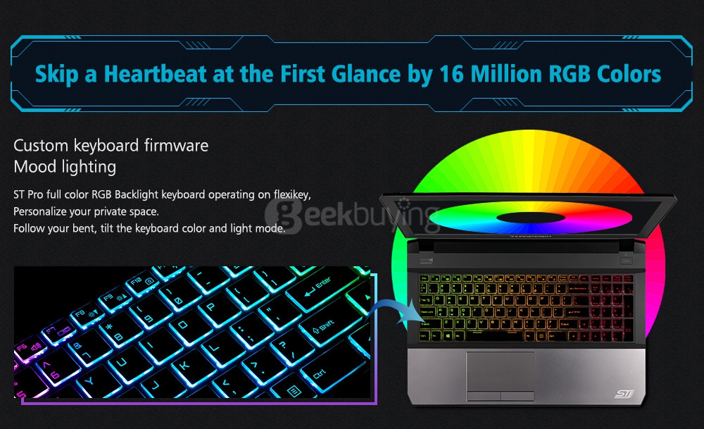 [HK Stock] ThundeRobot ST-Pro VR Ready Gaming Laptop 15.6 Inch DOS GTX1060 6G Intel Core i7 7700HQ Quad Core 3.8GHz 16GB RAM 512GB SSD IPS Screen 1920*1080 RGB Backlight Keyboard Gray - UK