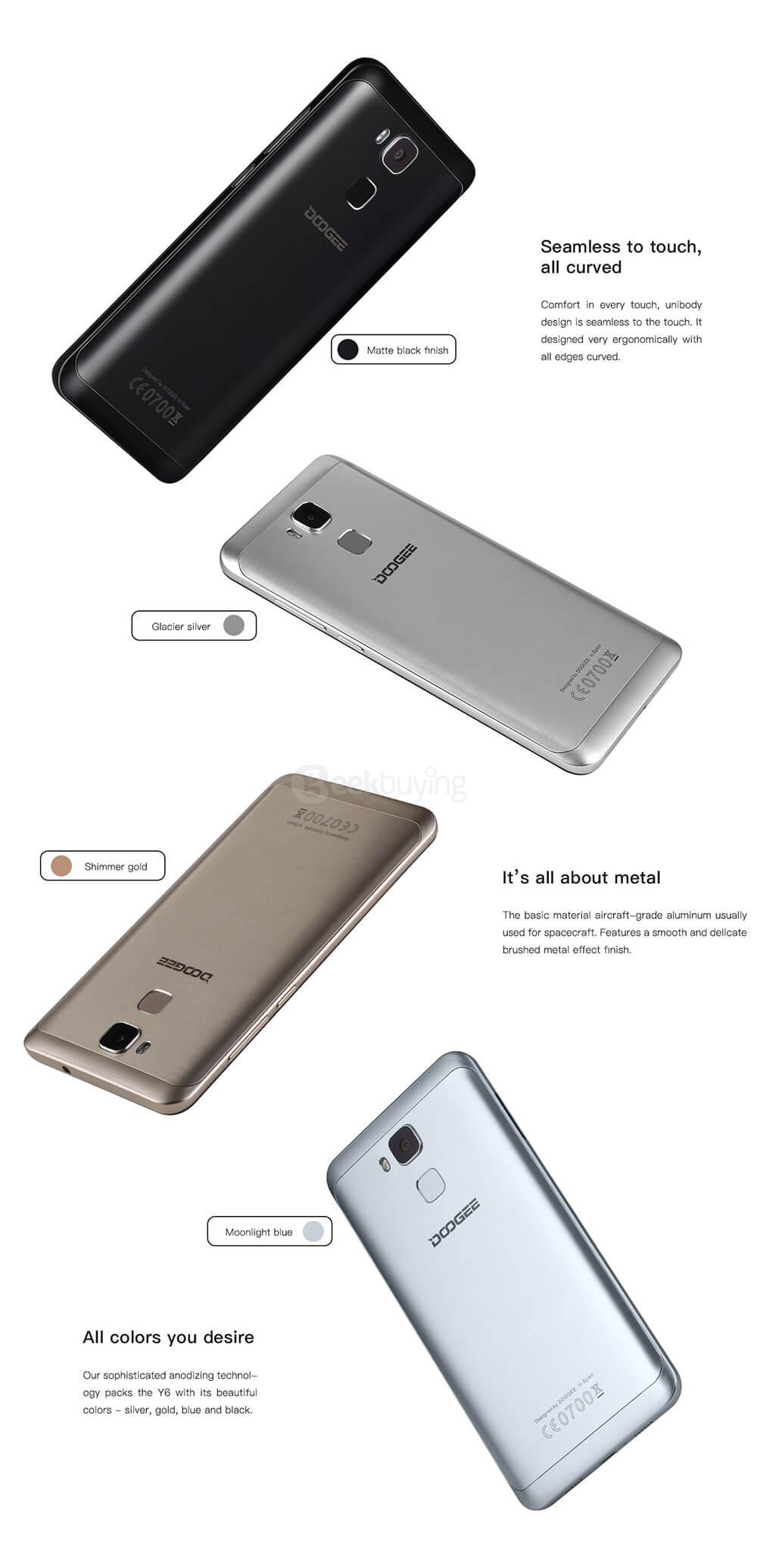 [HK Stock] Doogee Y6C 5.5Inch HD 2.5D Screen Android 6.0 4G+ LTE Smartphone MT6737 64Bit Quad Core 2GB RAM 16GB ROM 8.0MP Toch ID  OTG - Black