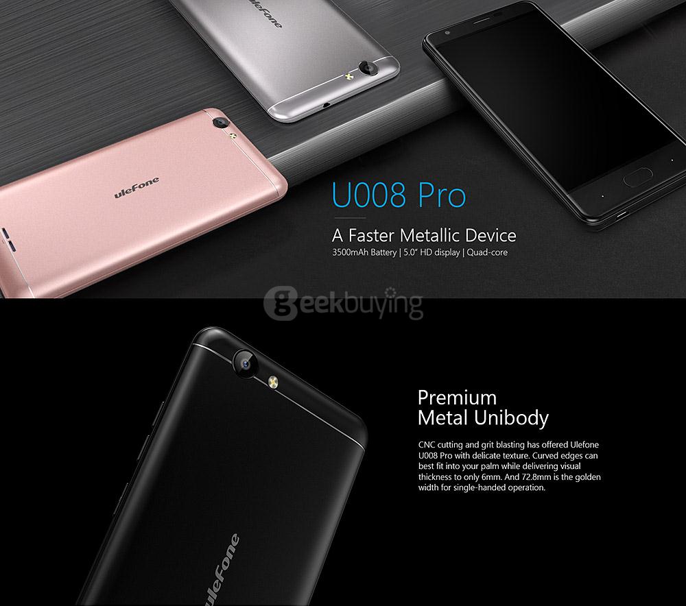 [HK Stock] Ulefone U008 Pro 5.0 Inch HD Screen Android 6.0 4G LTE Smartphone MT6737 64-Bit Quad-core 1.3GHz 2GB RAM 16GB ROM 13.0MP Touch Sensor - Rose