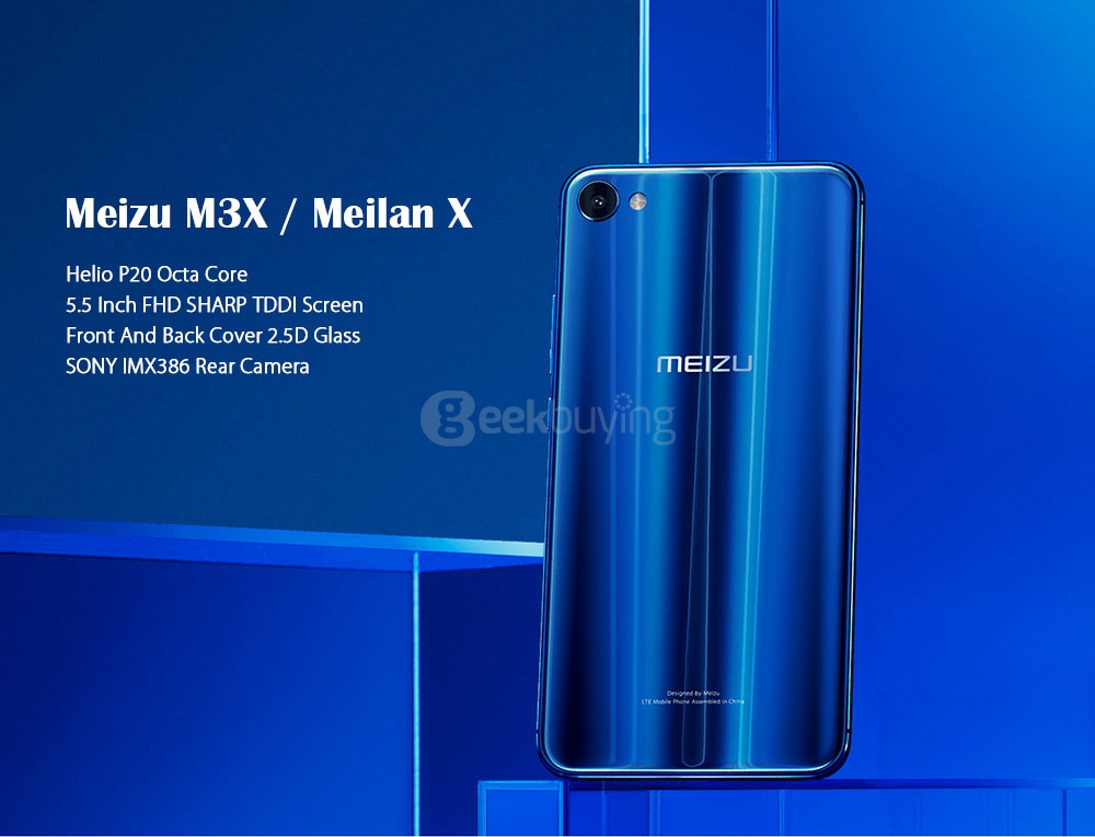 MEIZU Meilan X 5.5inch TDDI FHD 2.5D Screen Flyme 5 4G LTE Smartphone 64bit Helio P20 MT6757 Octa Core 3GB RAM 32GB ROM 5.0MP+12.0MP Touch ID Type-C - Blue