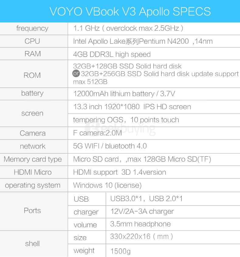 Voyo VBook V3 Pentium Version WiFi 13.3 Inch Windows 10 Intel Apollo Lake N4200 Quad Core 1.1-2.5GHz 4GB/128G 1920 x 1080 FHD IPS screen - Orange