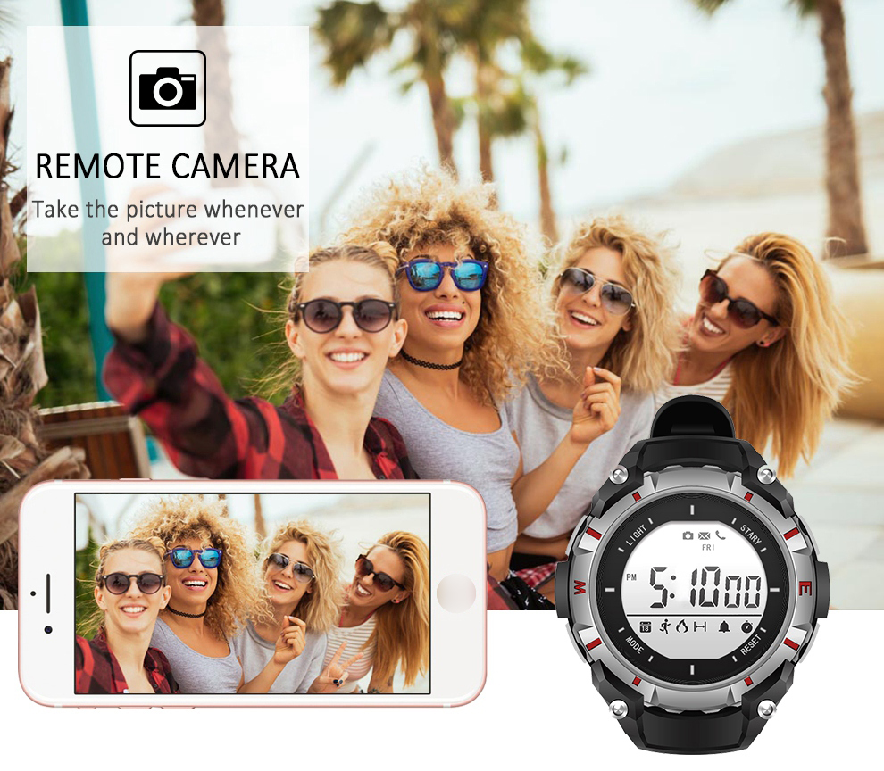 DZB DA14580 Bluetooth 4.0 Smart Watch Heart Rate Monitor Pedometer Remote Camera SMS Call for Android iOS - White+Red