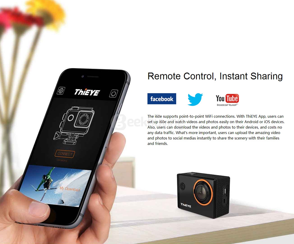 [Spain Stock] Original ThiEYE i60e 4K WiFi Action Camera 12MP 170 Degrees Wide Angle 2.0