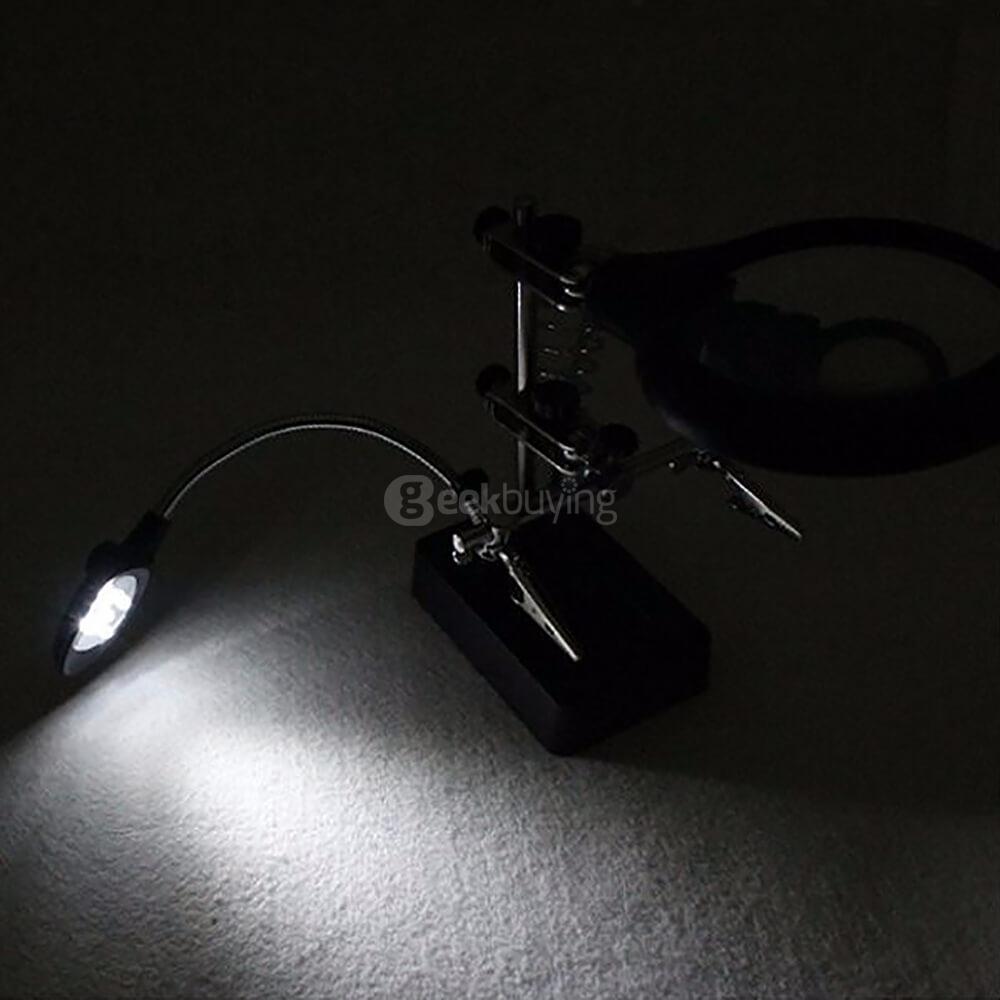 Rechargeable LED Helping Hand Soldering Welding Stand Clamp Tool With 2.5X 7.5X Magnifier - Gray
